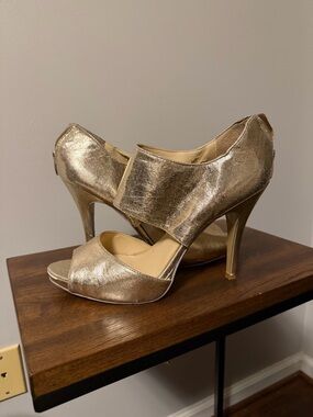 Nine West Metallic Gold Peep-Toe Stiletto Heels